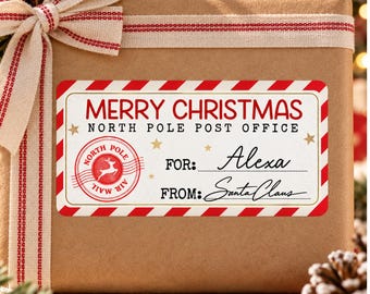 Personalized Christmas Gift Sticker From Santa Tag Custom Holiday Packaging Kids Present North Pole Mail Christmas Wrapping Party Favor Xmas