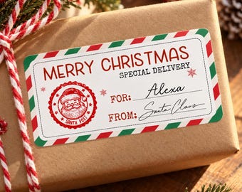 Personalized Merry Christmas Sticker,Santa Post Christmas Label,Custom Holiday Gift Sticker Christmas Package Sticker Gift for Kids Present
