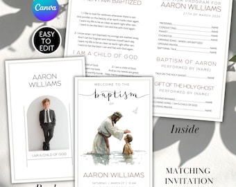 LDS Baptism Program Template, Foldable Baptism Program Canva Editable Kids LDS Baptism Program Neutral Baptism Modern Welcome to Baptism DIY