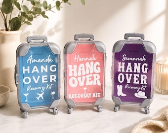 Mini Suitcase Hangover Kit Personalized Bachelorette Party Gift Custom Wedding Recovery Kit Girls Trip Favor Box Birthday Trip Travel Kit