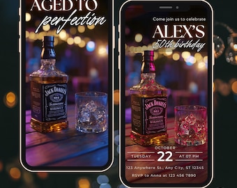 Aged to Perfection Invitation 50th Men Birthday Invitation Whisky Invitation Purple Women Invitation Retro Classy Invite 50th Bday Women