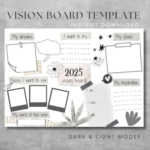Plantilla de tablero de visión para estudiantes Tablero de visión imprimible Plantilla de collage para niños Cuadro de establecimiento de objetivos para adolescentes PDF imprimible Tablero de visión escolar