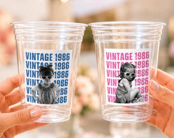 Custom Photo Cups Personalized Face Cups 16oz Plastic Party Cups Birthday Photo Cups Vintage Year Cup Picture Cups Personalized Party Favor