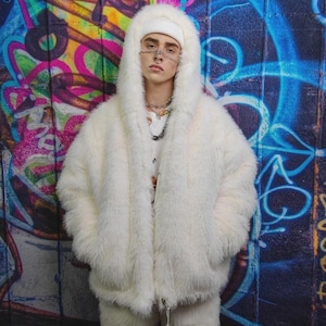 White Hooded Faux Fur Jacket - Etsy