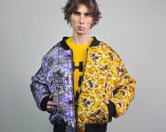 スパイダーウェブ バーシティ ジャケット ブルー イエロー アニマル
