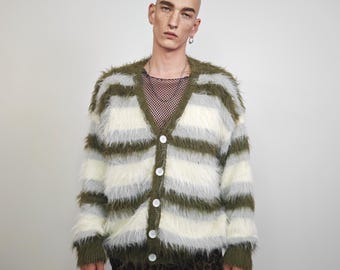 Vintage Cardigan / Mohair Cardigan / 1960s Green Mohair Blend