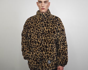 希少!! ヒョウ柄 フリース風 セータージャケット ジッパー サイズM