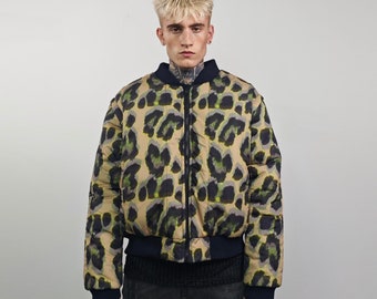 Leopard Jacket Brown Animal Print Bomber Reversible Cheetah 