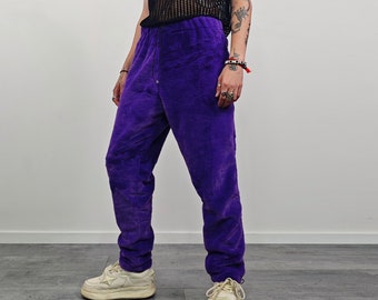 Faux fur joggers purple soft fleece trousers luxury soft pants handmade party hotpants fluffy festival set
