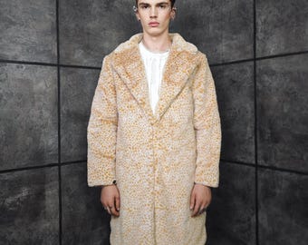 Vintage 80's Monterey Fashions Faux Fur Coat Leopard Cheetah Brown