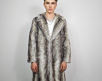 aere shaggy jacket coat グレー FUR ACCENTS Exotic Faux Fur Shaggy Gray Wolf - Large Baggy