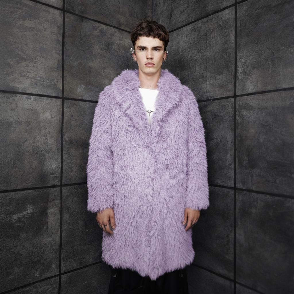 ジャケット・アウター soerte Heavy Melton check shaggy coat 3 Monster Fur Coat Cream Unisex Long Pile Trench Shaggy Jacket