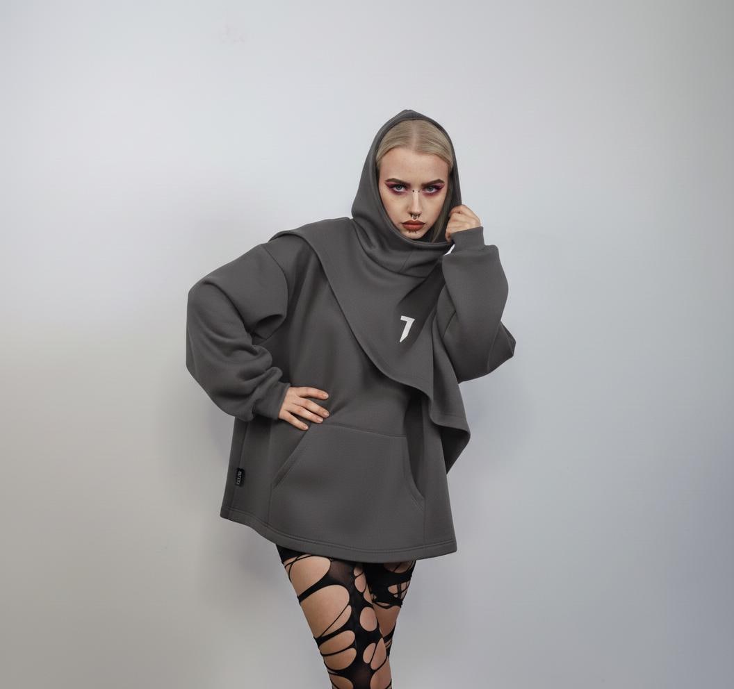 Gothic Cape Raised Neck Punk Hoodie Utility Poncho Gorpcore Cloak