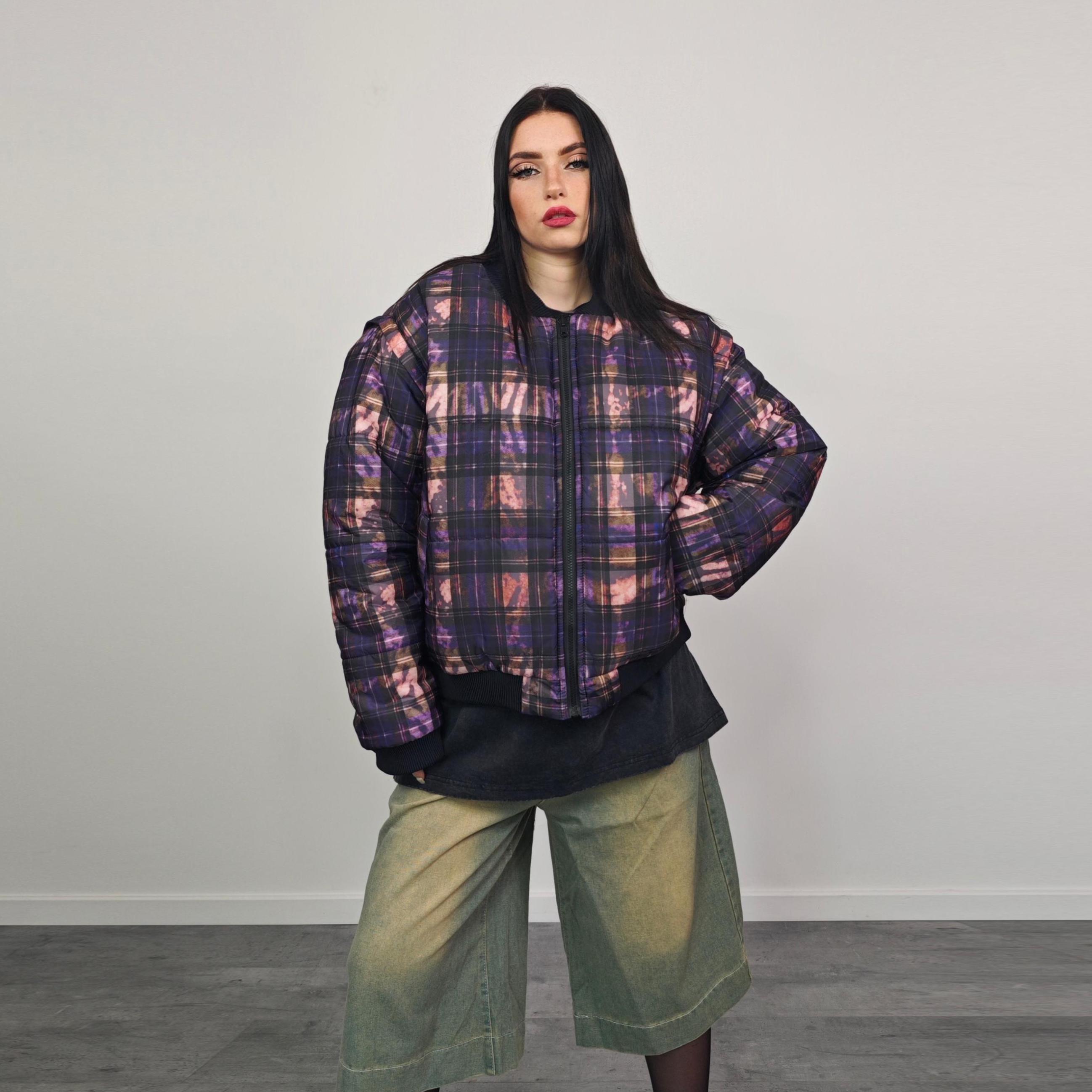 Tie-dye Check Bomber Green Brat Jacket Raver Reversible College Varsity ...