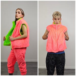 Neon Green Fleece Rave Jacket Reversible Fluorescent Hooded Party ...