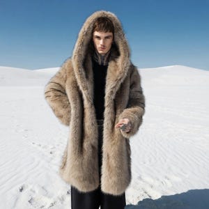 Shaggy Faux Fur Coat Brown, Oversized Hooded Jacket, Rave Statement Outerwear, Custom Made Faux Fox Piece, Dramatic Long Fit