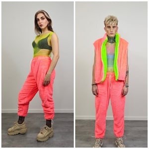 Neon Green Fleece Rave Jacket Reversible Fluorescent Hooded Party ...