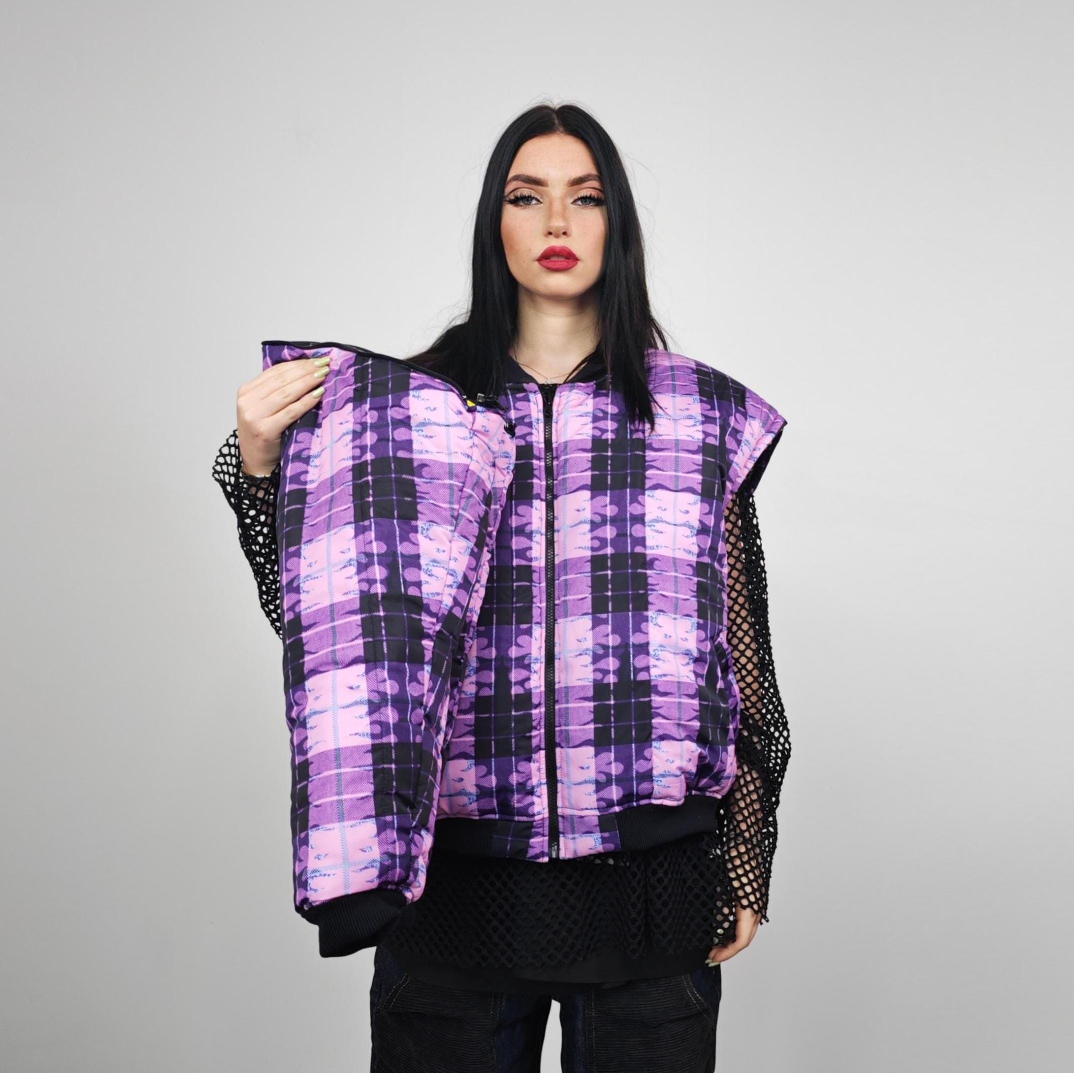 Flame Bomber Check Yellow Jacket Thunder Print Reversible College