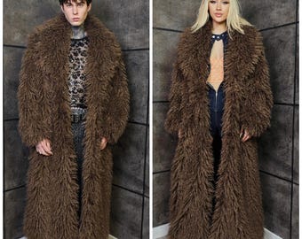 Brown Shaggy Fur Shorts, Unisex Nomad Festival Bottoms, Caveman
