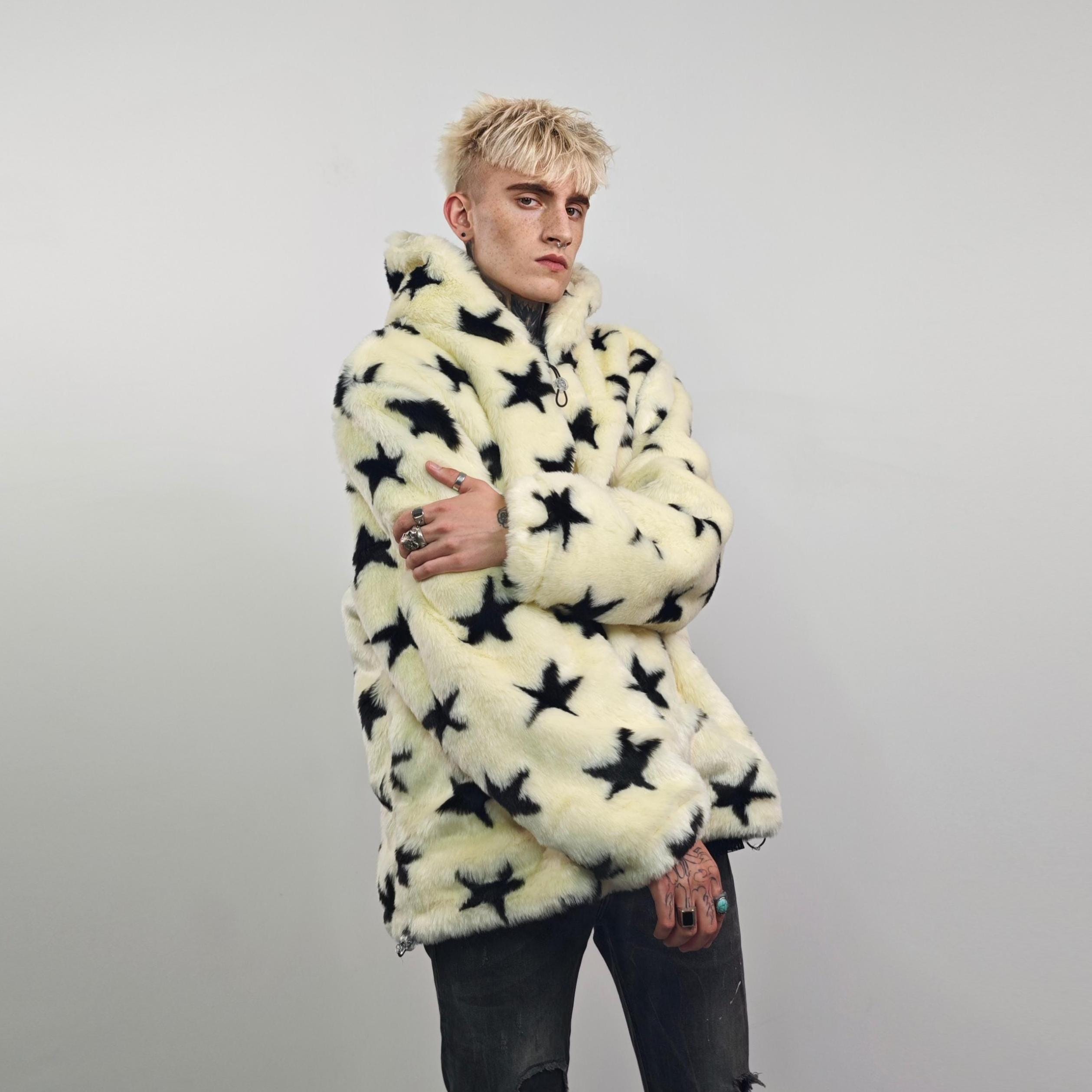 Handmade Yellow Star Faux Fur Hooded Jacket: Detachable Sleeves - Etsy