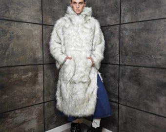 Faux Fur Anorak off White Extra Long Shaggy Yeti Parka Half-zip
