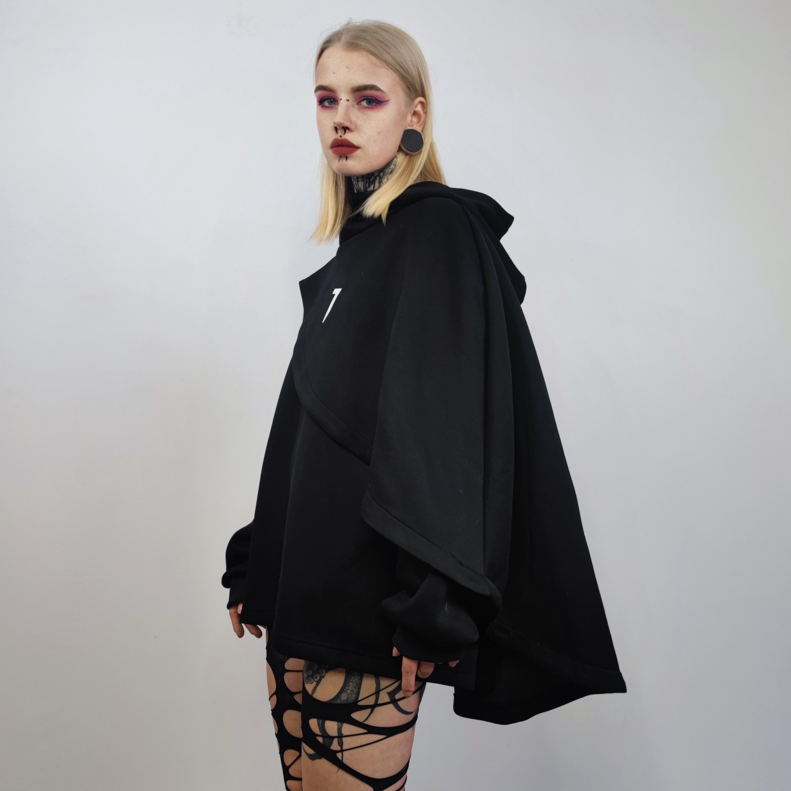Gothic Cape Raised Neck Punk Hoodie Utility Poncho Gorpcore Cloak