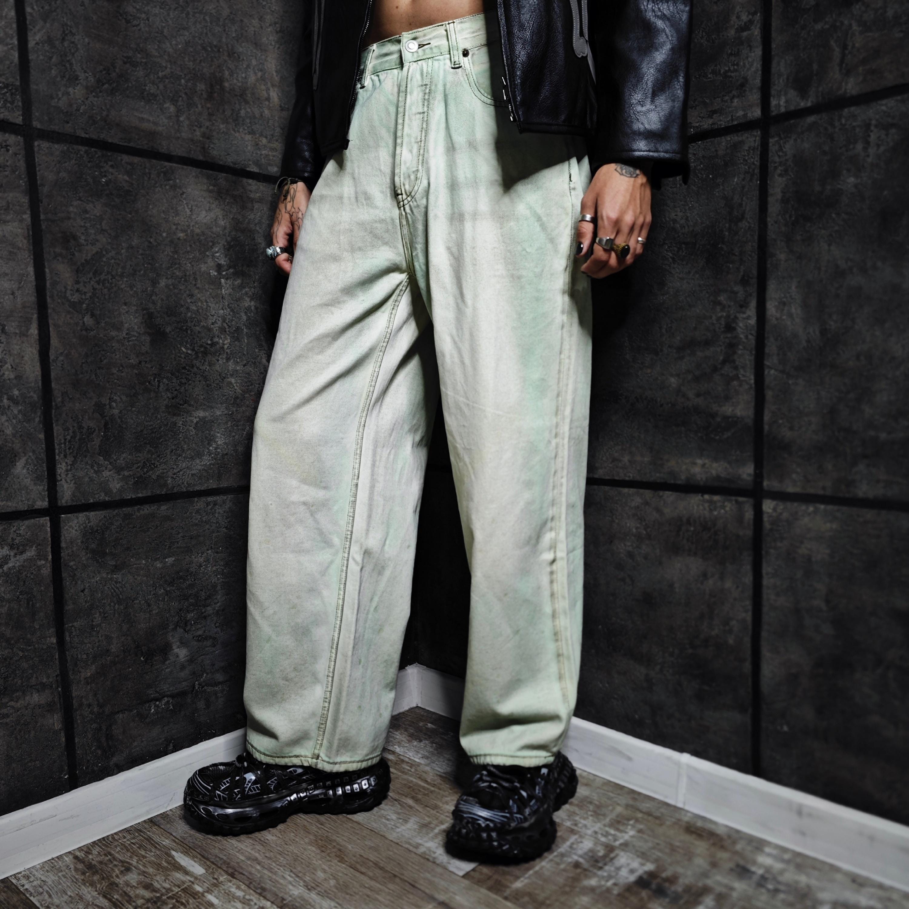Glow in the Dark Jeans Rave Denim Pants Neon Streetwear Cyberpunk