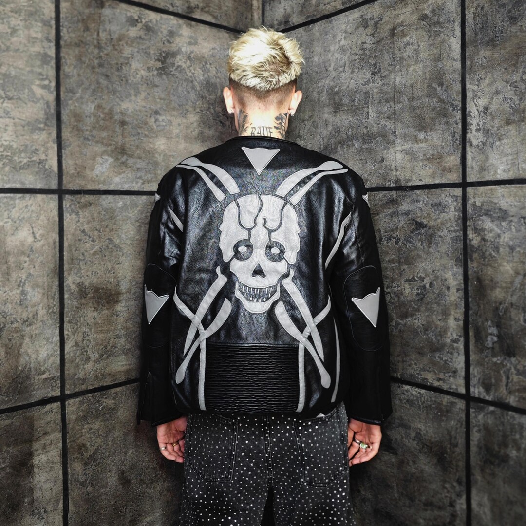 Skull Patchwork Faux Leather Jacket: Gothic Biker Festival Style