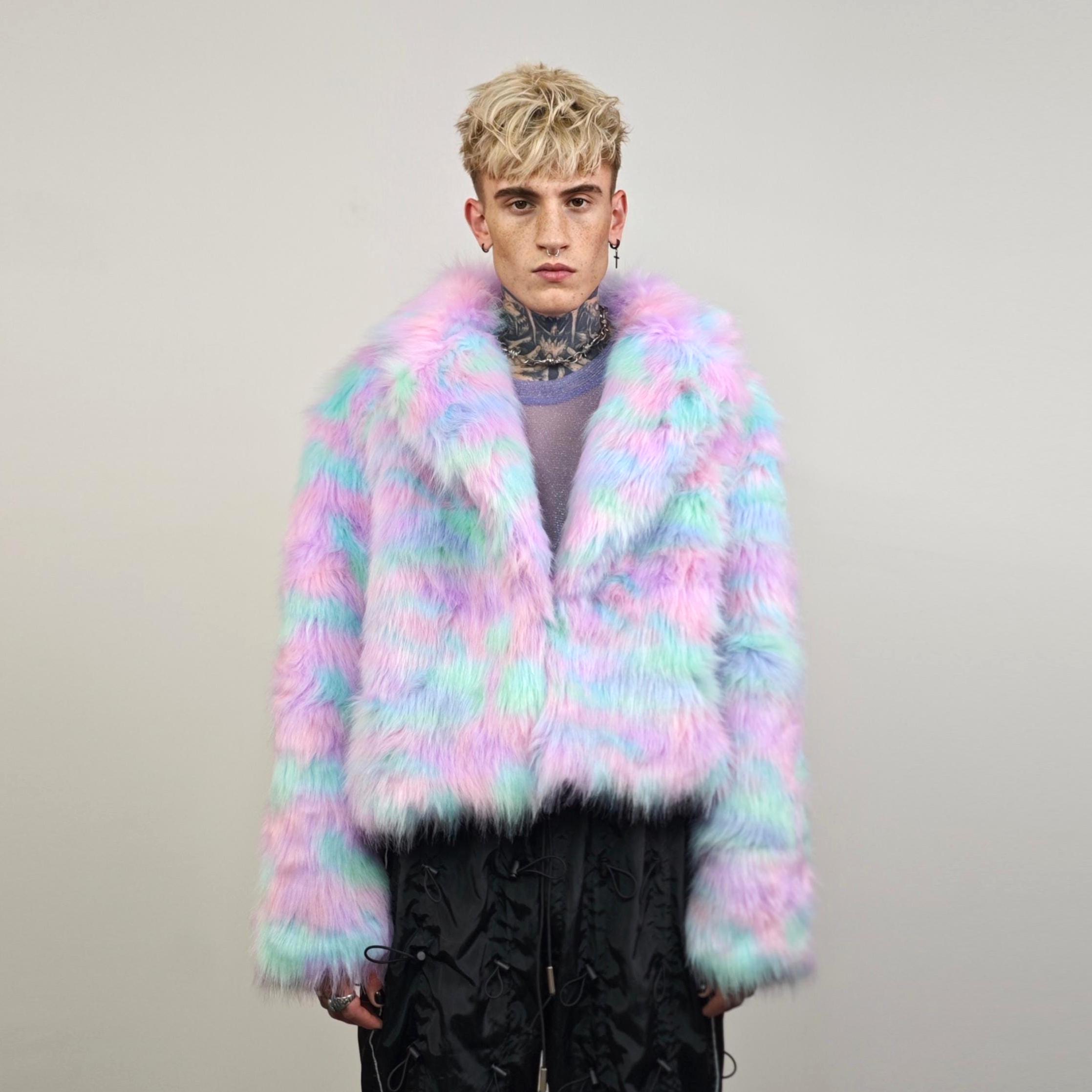 Candy Faux Fur Trench Coat Cropped Unicorn Bomber Rave Jacket