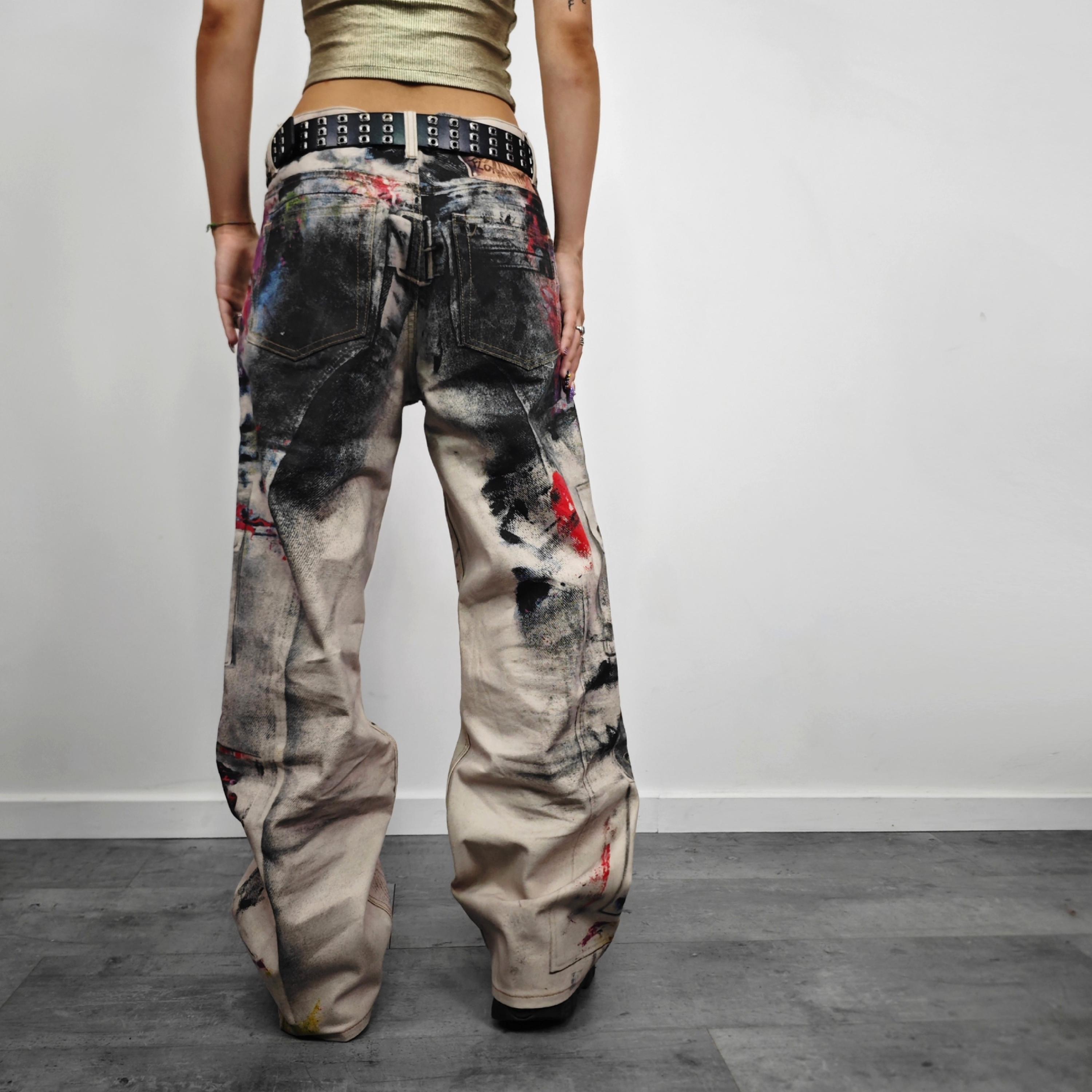 Paint Splatter Jeans Wide Leg Unisex Streetwear Denim Artistic