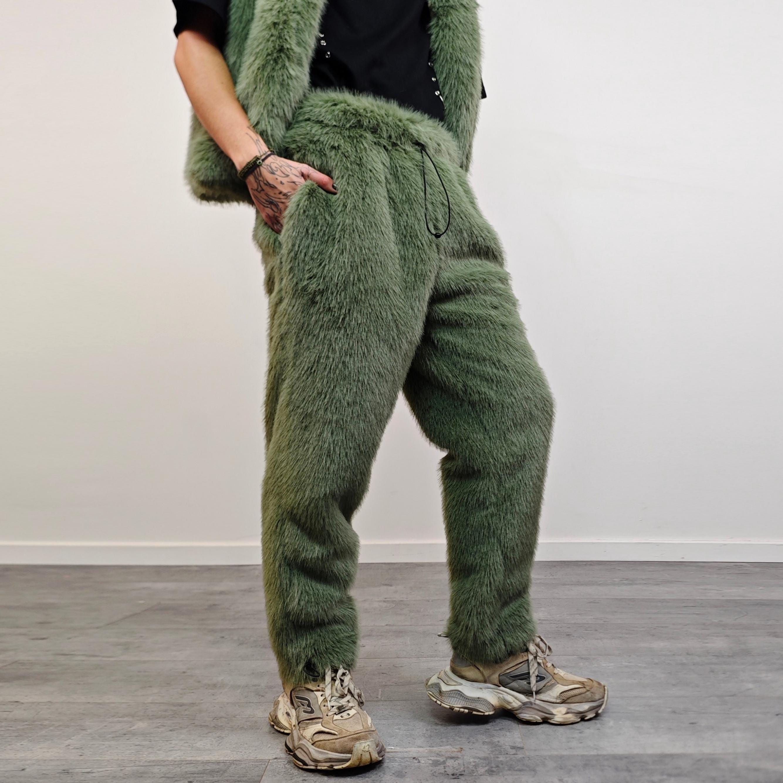 Blue Faux Fur Joggers Ski Pants Shaggy Trousers Mountain