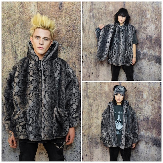Pink Snake Jacket, Faux Fur Hoodie, Shaggy Python Bomber, 00s