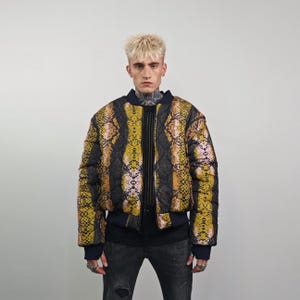 Snake print bomber brown python jacket reversible college varsity detachable sleeves handmade grunge rocker coat