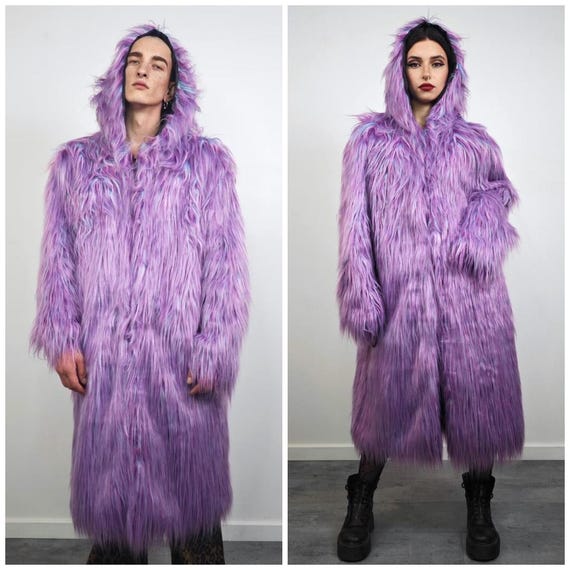 ジャケット・アウター Roen semantic fur long coat y2k Vkei emo Purple Faux Fur Hoodie, Shaggy Neon Rave Jacket, Lilac Fluffy Coat