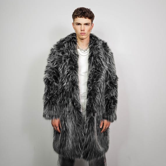 コイノチサキ さま　SHAGGY COAT Luxury Shaggy Faux Fur Coat Black White Oversize Fuzzy Trench