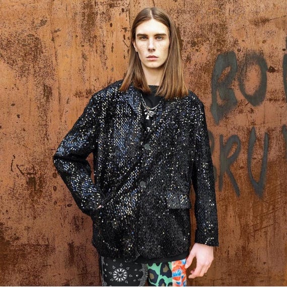 Black Sequin Blazer, Metallic Jacket, Luminous Sparkle Bomber, Embellished Rave Coat, Glitter Varsity Catwalk Jacket