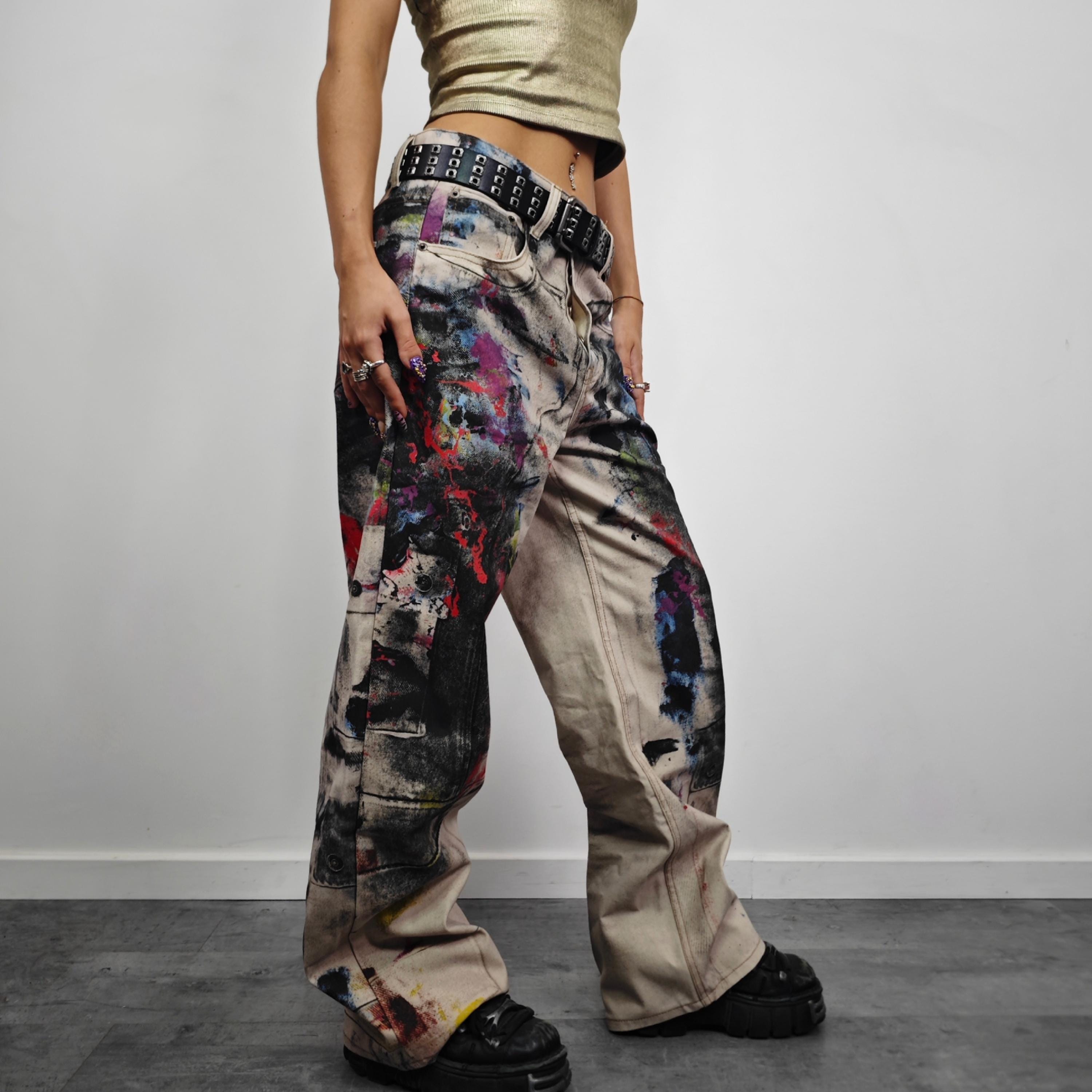 Paint Splatter Jeans Wide Leg Unisex Streetwear Denim Artistic