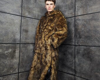 Shaggy Pink Yellow Faux Fur Jumpsuit Oversize Hooded Coat, Fluffy