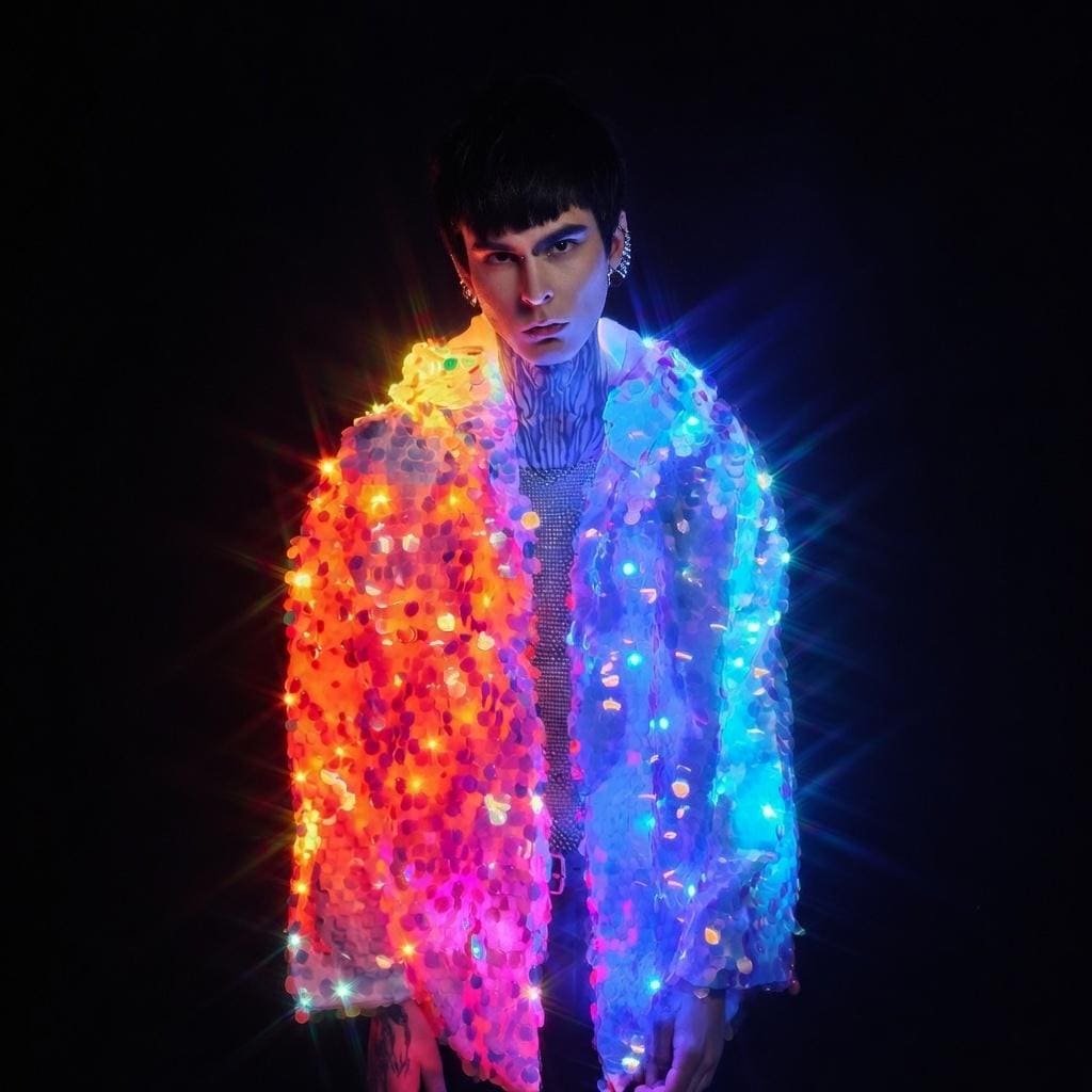 LED Sequin Jacket, Glow in the Dark Festival Hoodie, Iridescent Rave ...