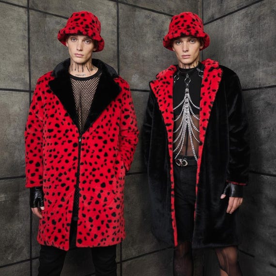 Ladybug Plush Coat Red Black Reversible Trench Spot Print Bomber