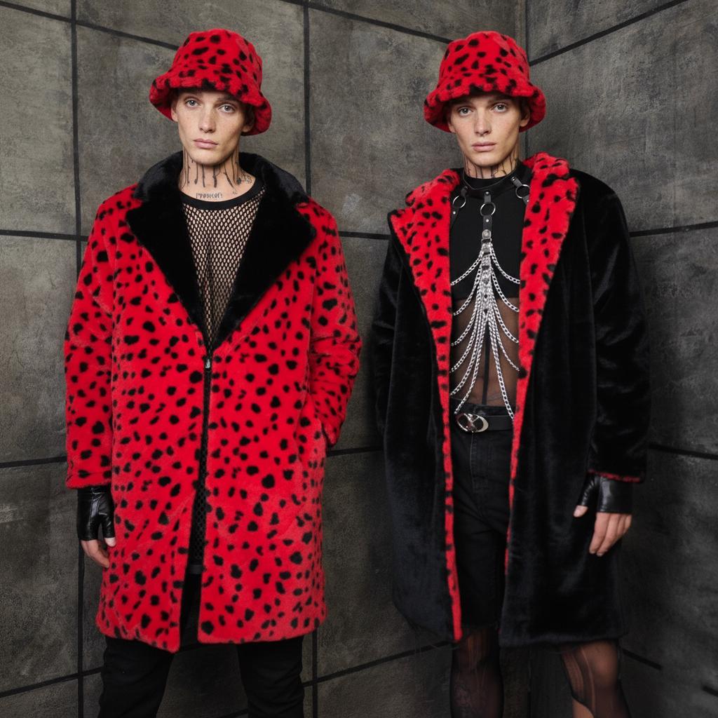 Ladybug Plush Coat Red Black Reversible Trench Spot Print Bomber