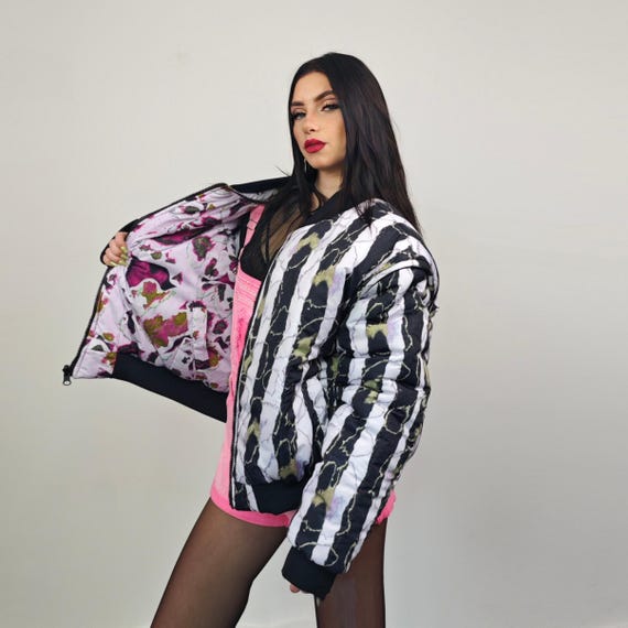 Vertical Stripe Bomber Black White Jacket Creepy Reversible