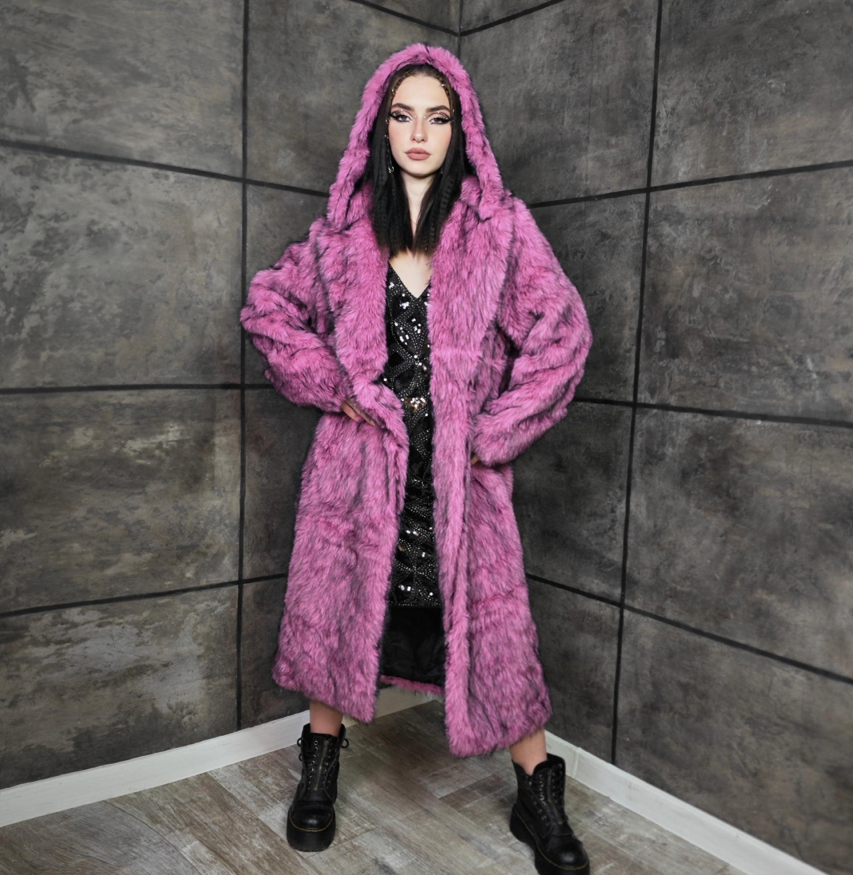 00s old marmot shell jackt y2k ピンク cboy Pink Faux Fur Coat, Oil Wash 90s Trench Burner Rave Bomber, Fluffy