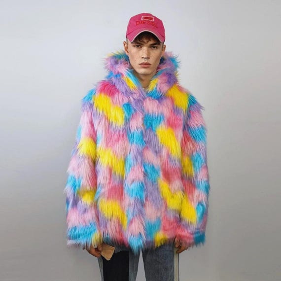 Treat Ürself Fluffy fur jacket Marshmallow Faux Fur Hooded Jacket, Pink Unicorn Raver Bomber