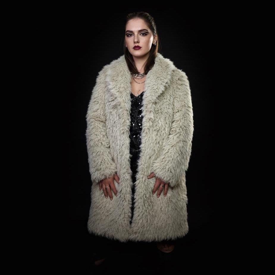 Monster Fur Coat Cream Unisex Long Pile Trench Shaggy Jacket