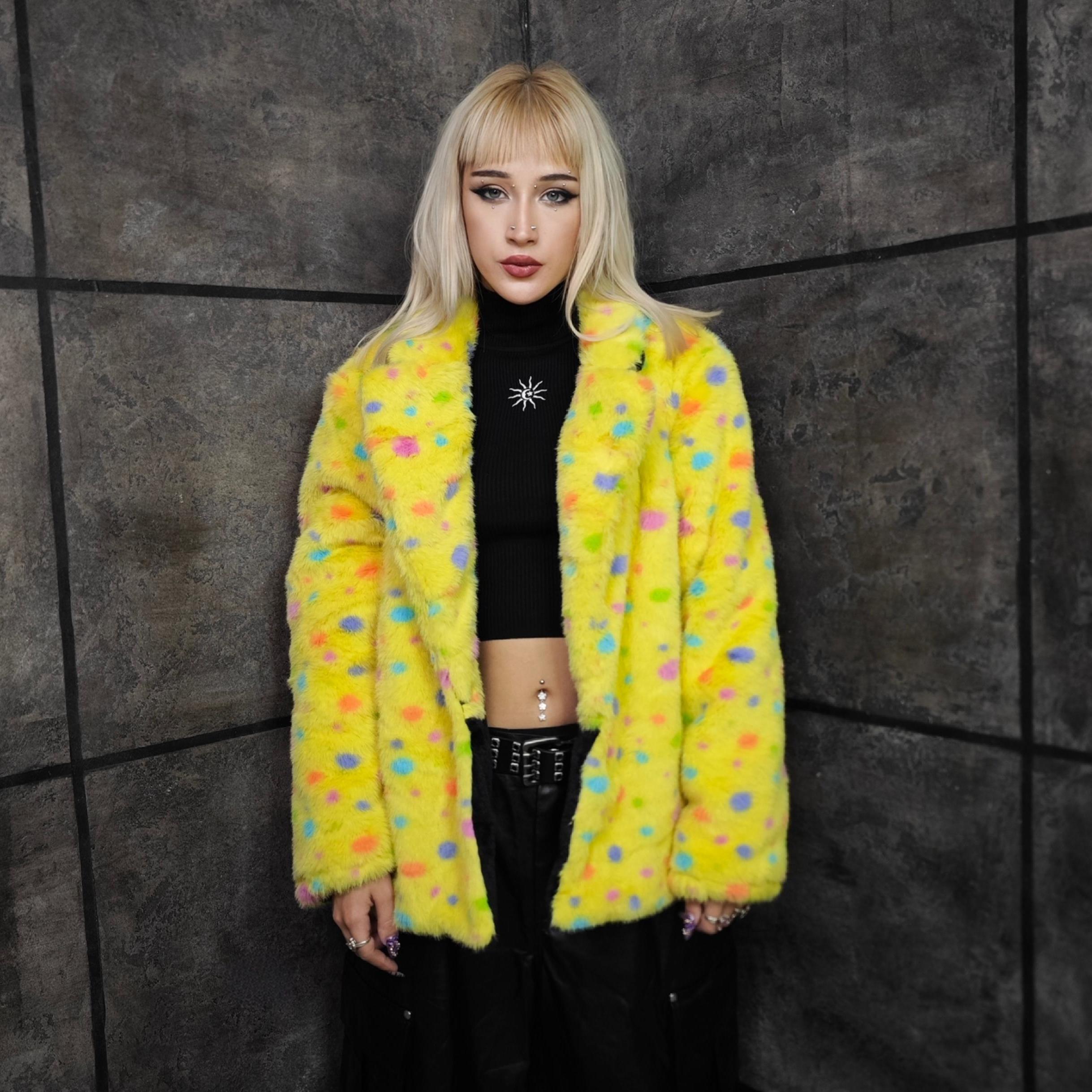 ジャケット・アウター WEIRDO CLOWN - CRAZY JACKET Clown Coat Yellow Funky Spotted Trench Psychedelic Print Bomber