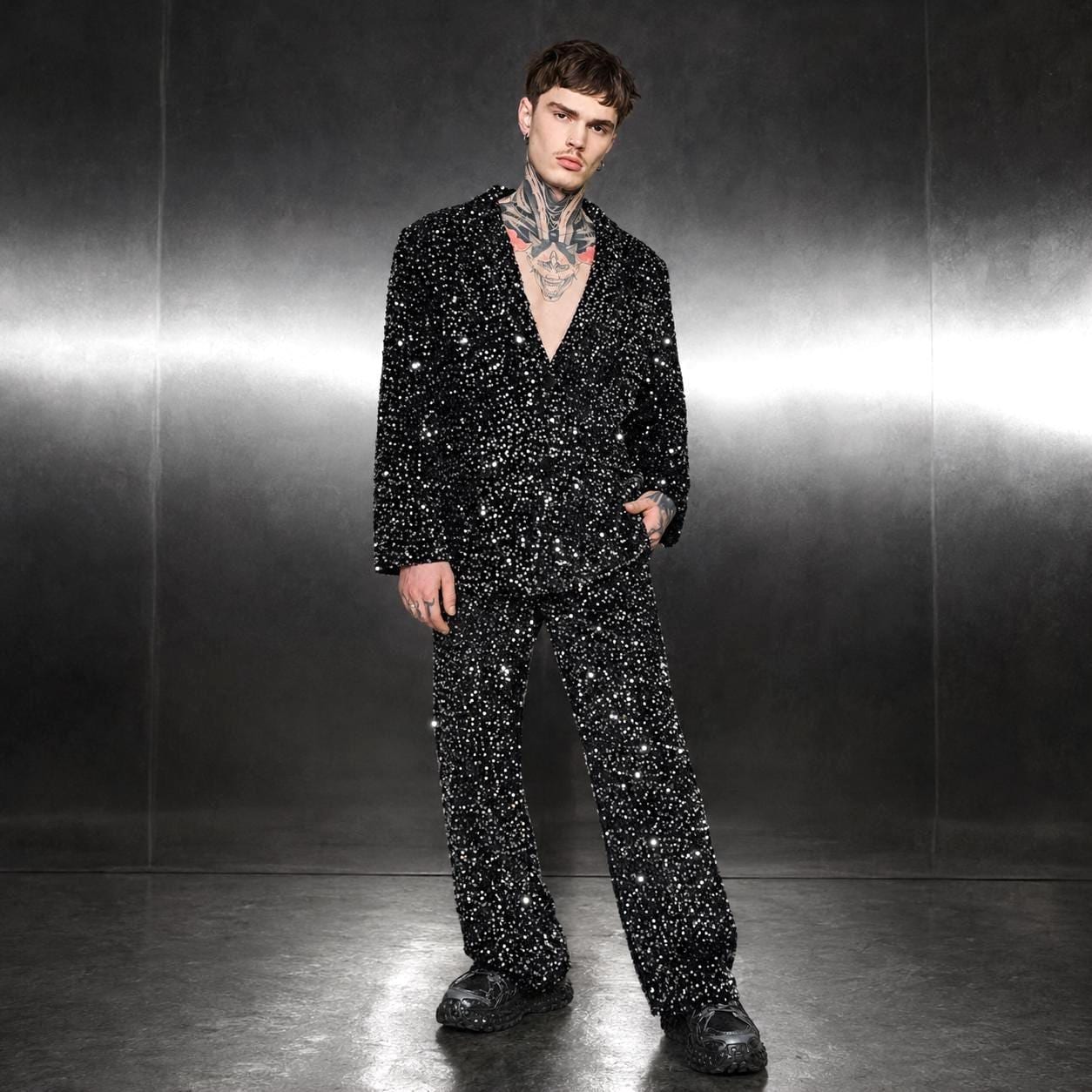 Black Sequin Suit, Sparkly Tuxedo Set, Blazer Pants Outfit, Wide Leg Trousers, Prom Wedding Party Wear