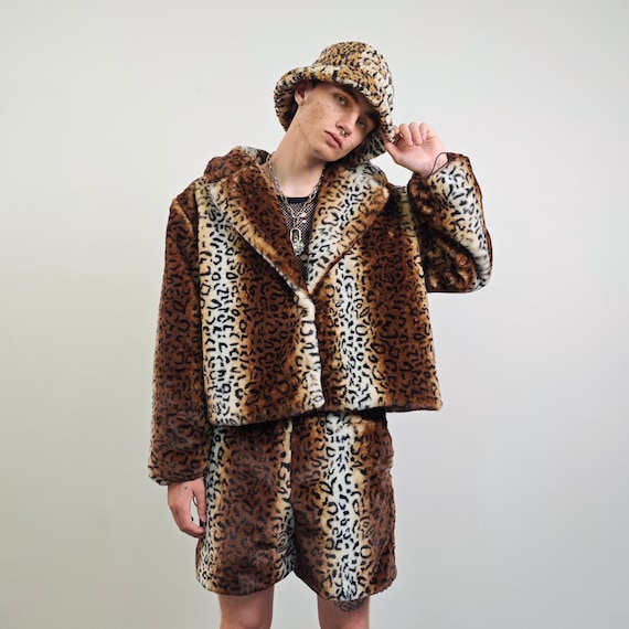 Crop Animal Print Coat Brown Short Leopard Jacket Cheetah Trench