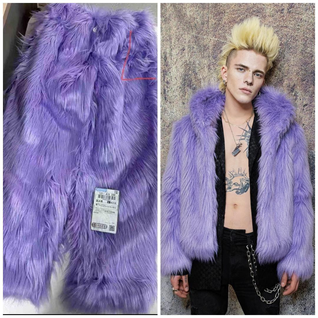 Shaggy Long Pink Coat Neon Festival Trench Fuzzy Faux Fur Burner
