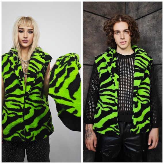 Neon Green Zebra Cropped Trench, Teddy Bear Fleece Jacket, Short